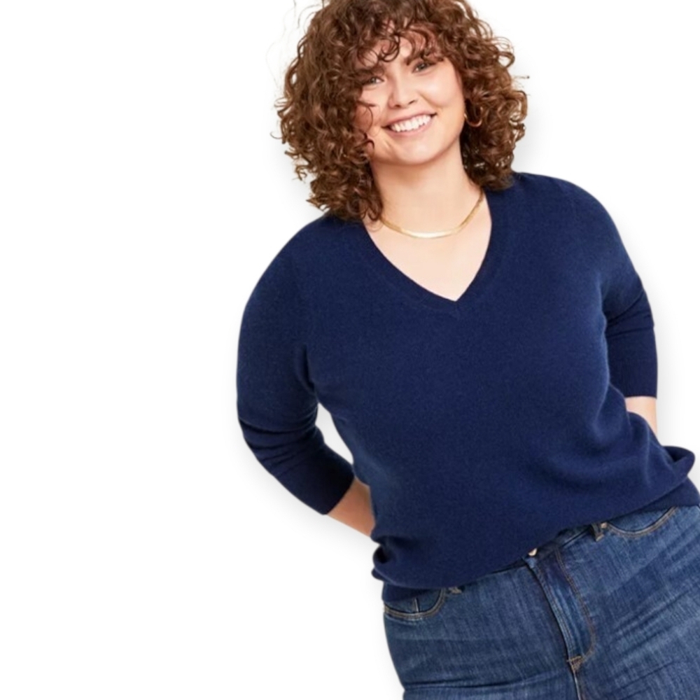 Club Room Luxury Cashmere Sweater Navy V Neck Women's XL